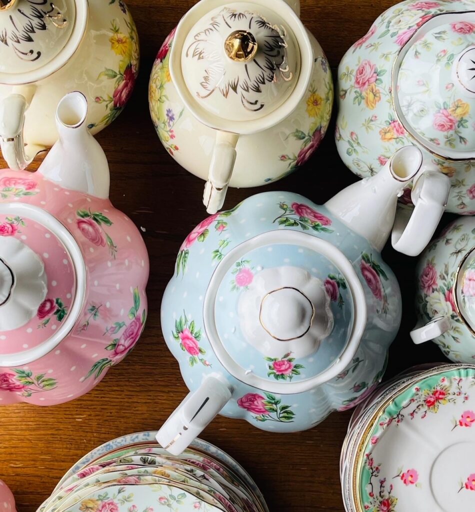 Vintage floral teapots and teacups