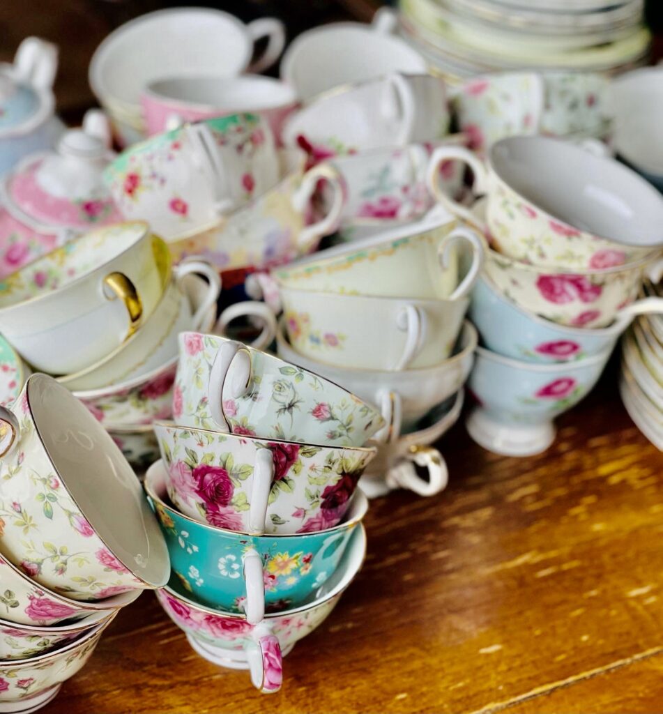Collection of vintage English china teacups