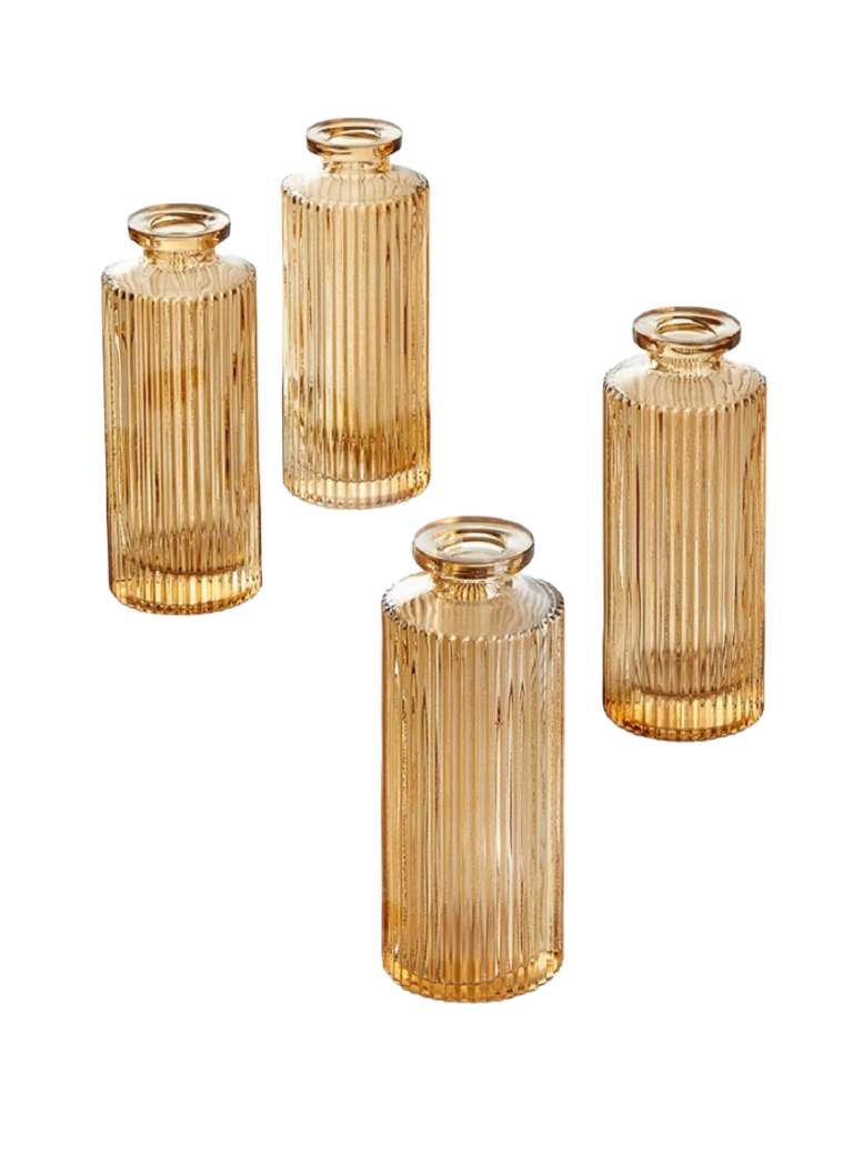 24 Amber Pleated Glass Bottles
