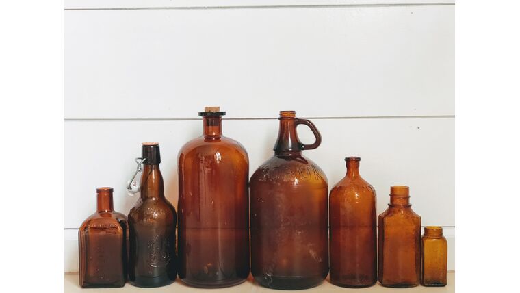 10 Set Assorted Antique Brown Bottles
